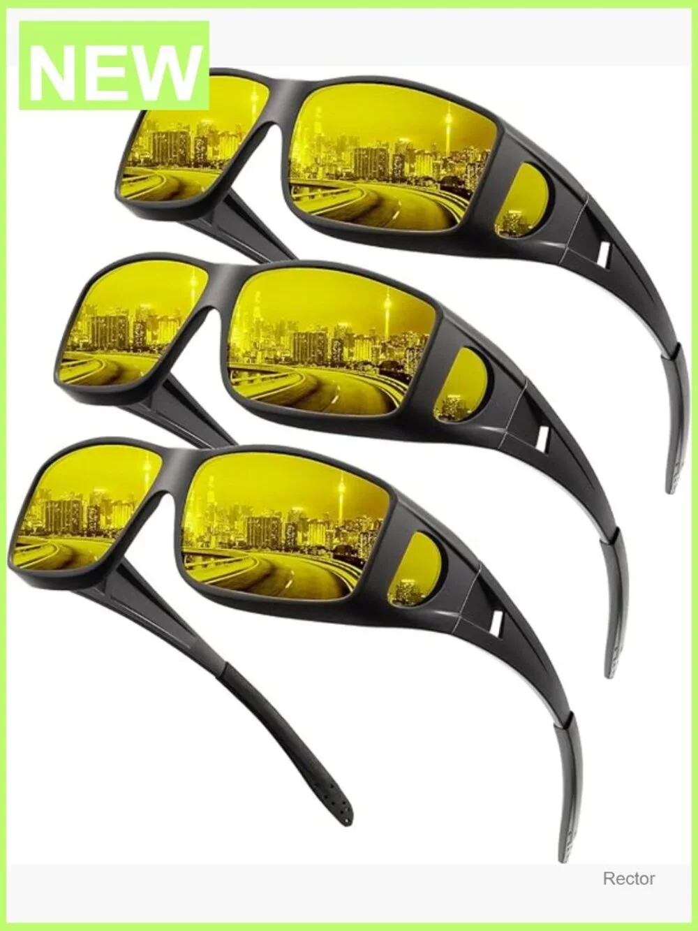 Night Vision Glasses Fit Over Wrap Around Anti Glare HD Lens 3 Pack