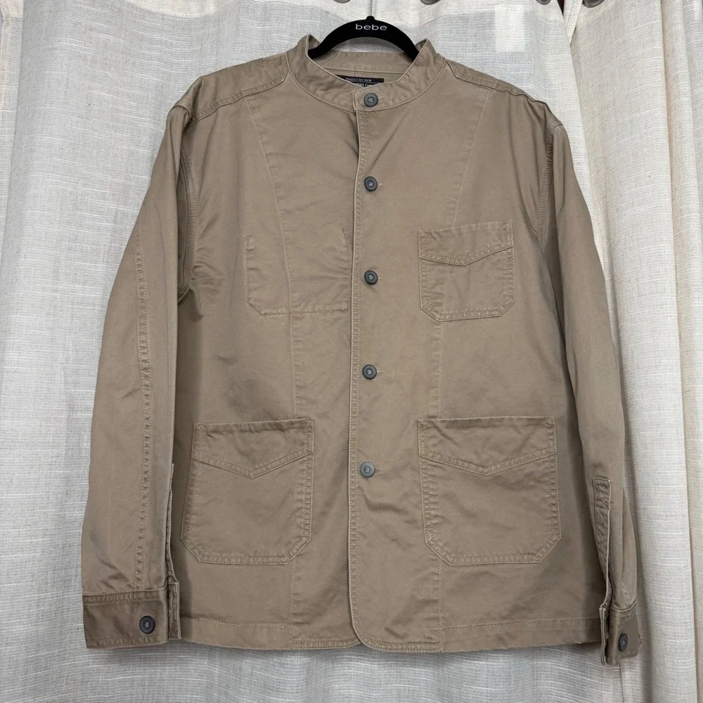 J.‎ Peterman Utility Jacket 100% Cotton Twill Khaki Metal Buttons Men's LARGE