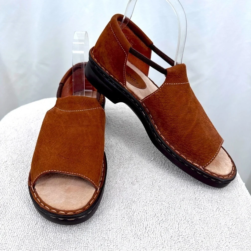 Connie Shelly Leather Shoe Sandal 10B Womens Brown Open Toe Slip On