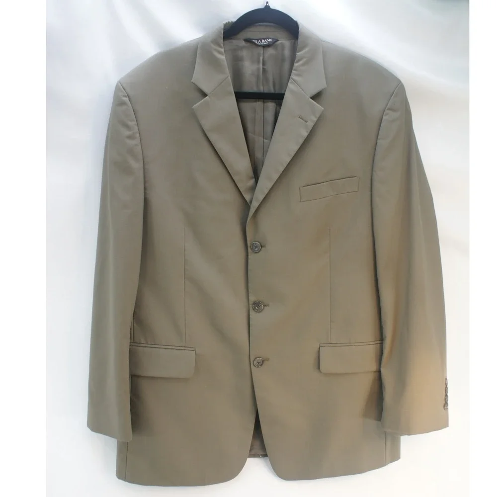 Jos. A. Bank Mens 44R Cotton Blend Blazer Sport Coat Olive Taupe 3-Button Preppy
