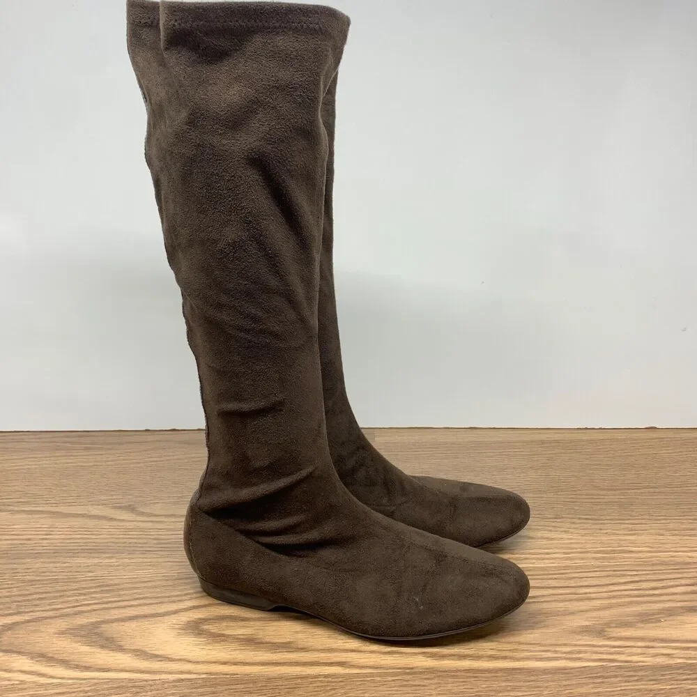 Donald J Pliner Sock‎ Boots Shoes Womens Size 7.5 N Brown Fabric Croc Leather