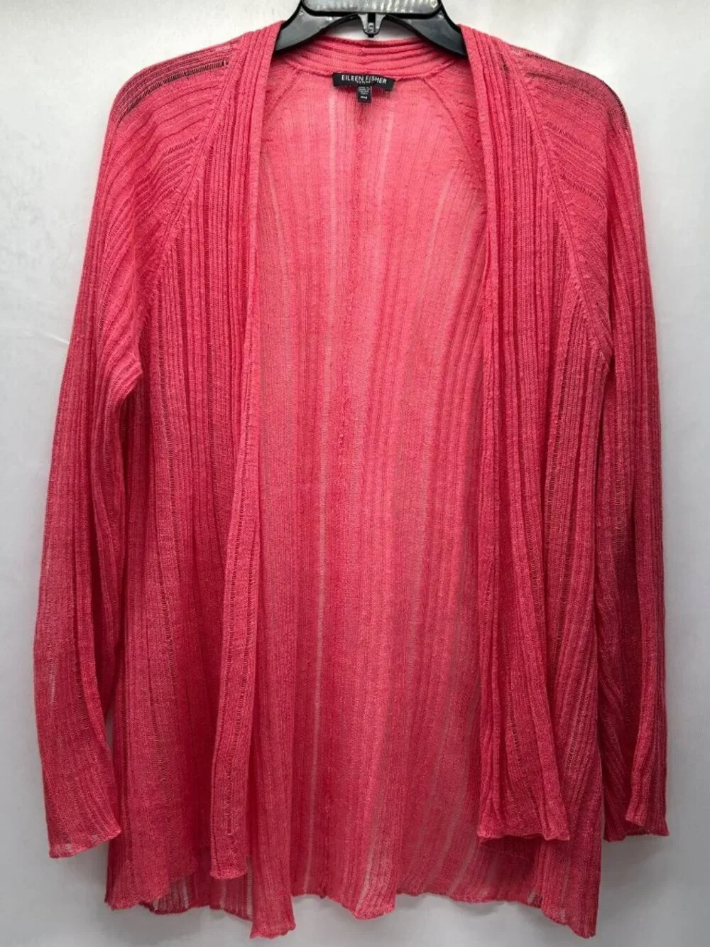 Eileen Fisher Variegated Peony Pink Silk/Linen Open Cardigan PM
