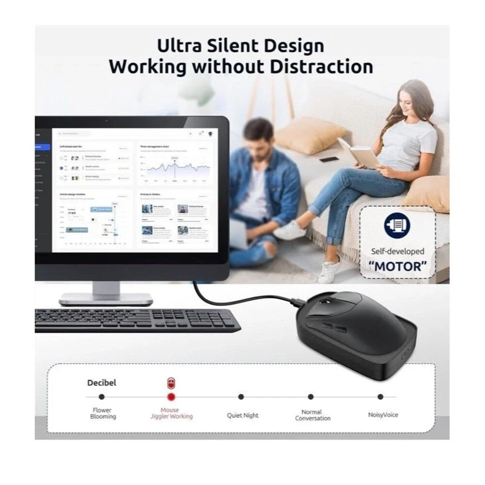 Mouse Jiggler, Ultra Slim, 20dB Quiet & Noiseless, Undetectable Mouse Mover Simu