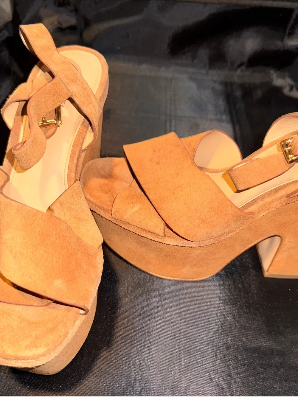 Michael Kors Tan Suede Platform Sandals with Block Heel