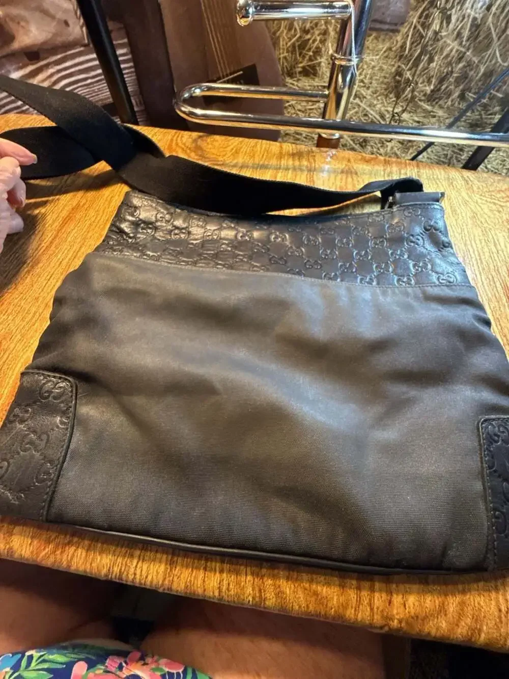 Gucci Guccissima Black Embossed Nylon and Leather Messenger Bag