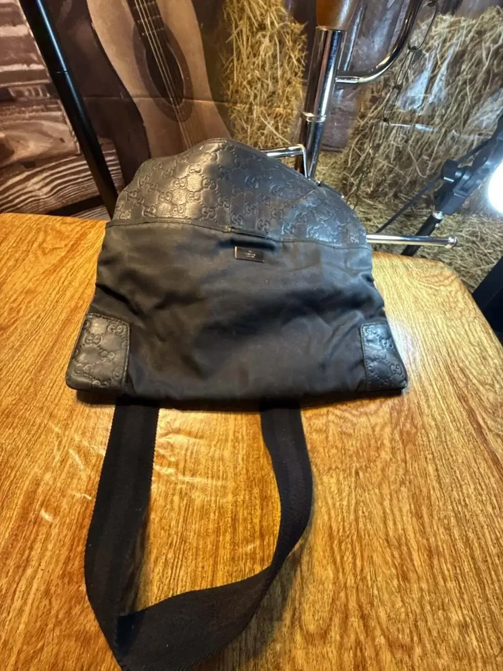 Gucci Guccissima Black Embossed Nylon and Leather Messenger Bag