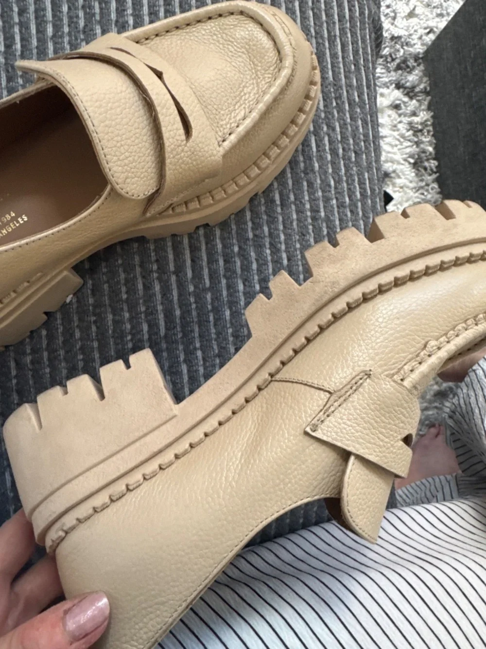 Like new beige leather penny loafers