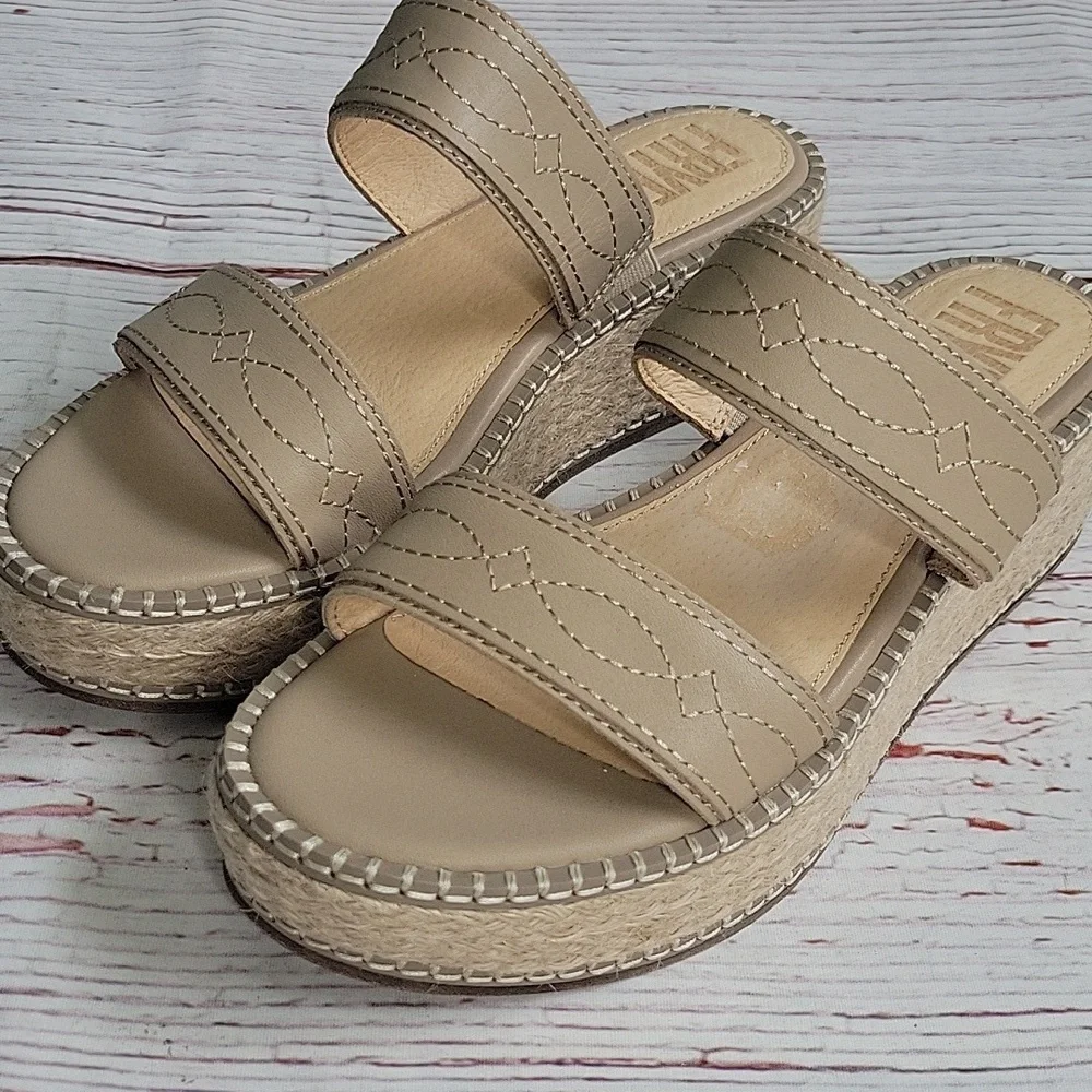 Frye Women's Beige Leather Espadrille Wedges Size 8