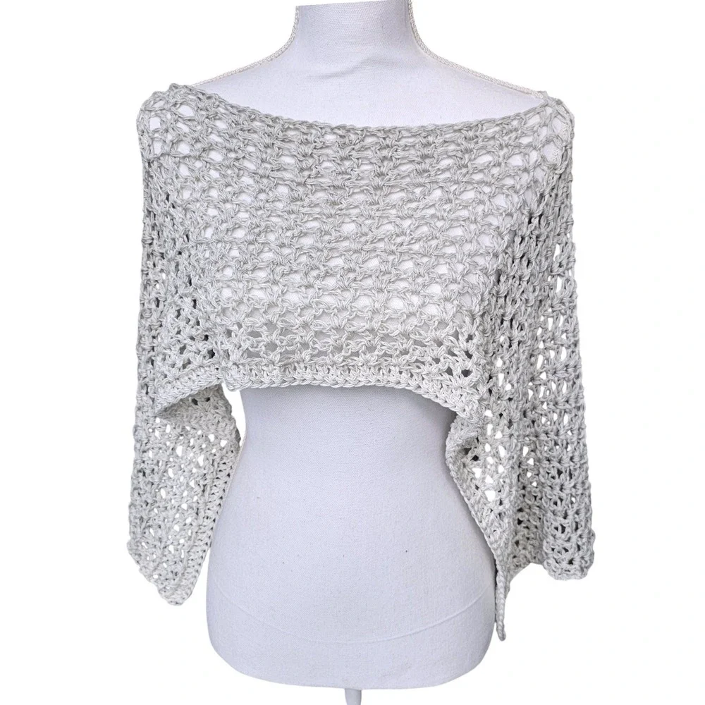 Handmade Crochet Shrug Gray Ombre Open Knit Festival Wrap Shawl