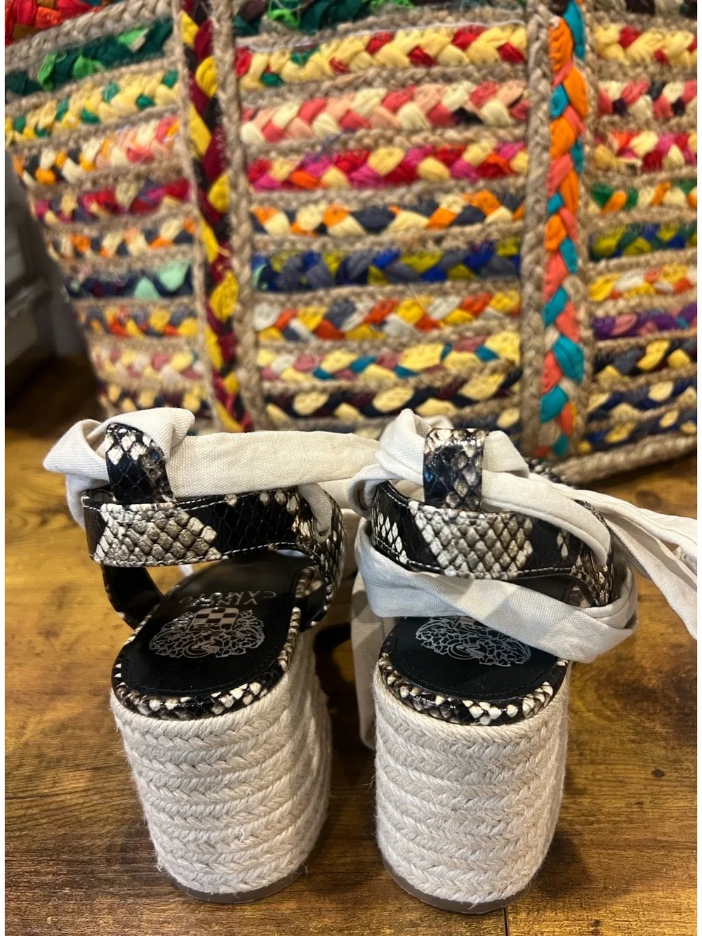 VinceCamino Roreka Wraparound Tie Espadrille Sandal In Warm Vanilla:Size 7.5