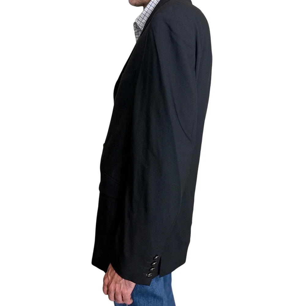 Thierry Mugler Vintage Mens Black Wool Blazer Star Button Made in Italy Size 52
