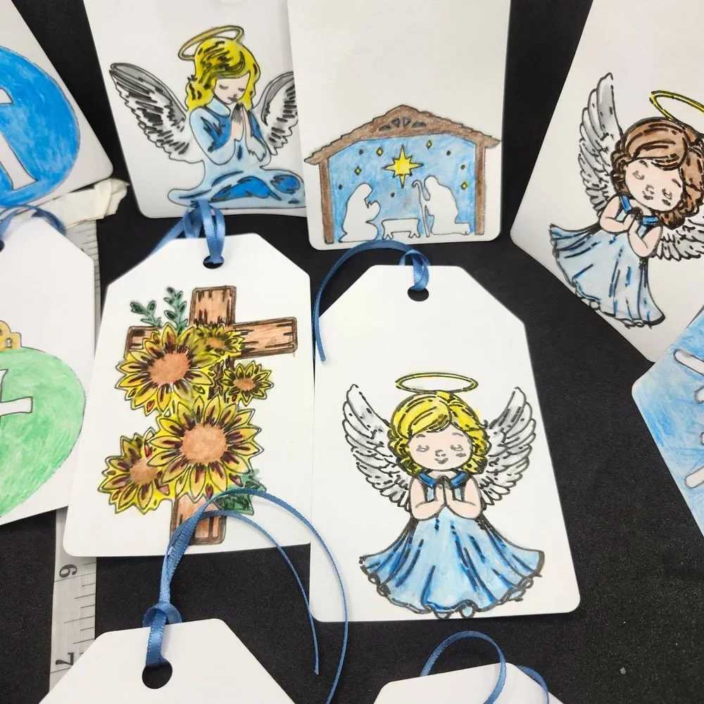 Hand Crafted  Winter Christmas Gift Tags Thank You Cards Set of 12