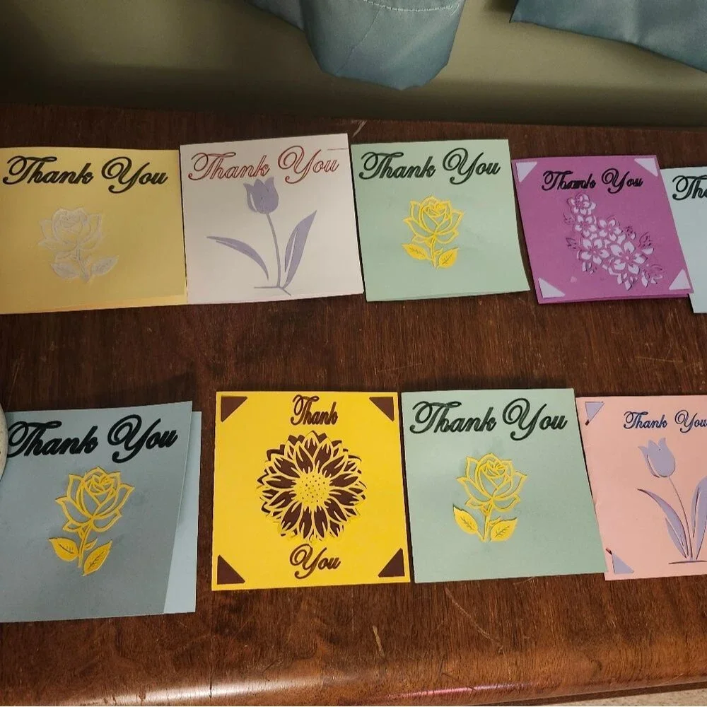 Hand Crafted Colorful Thank You Cards Set of 12