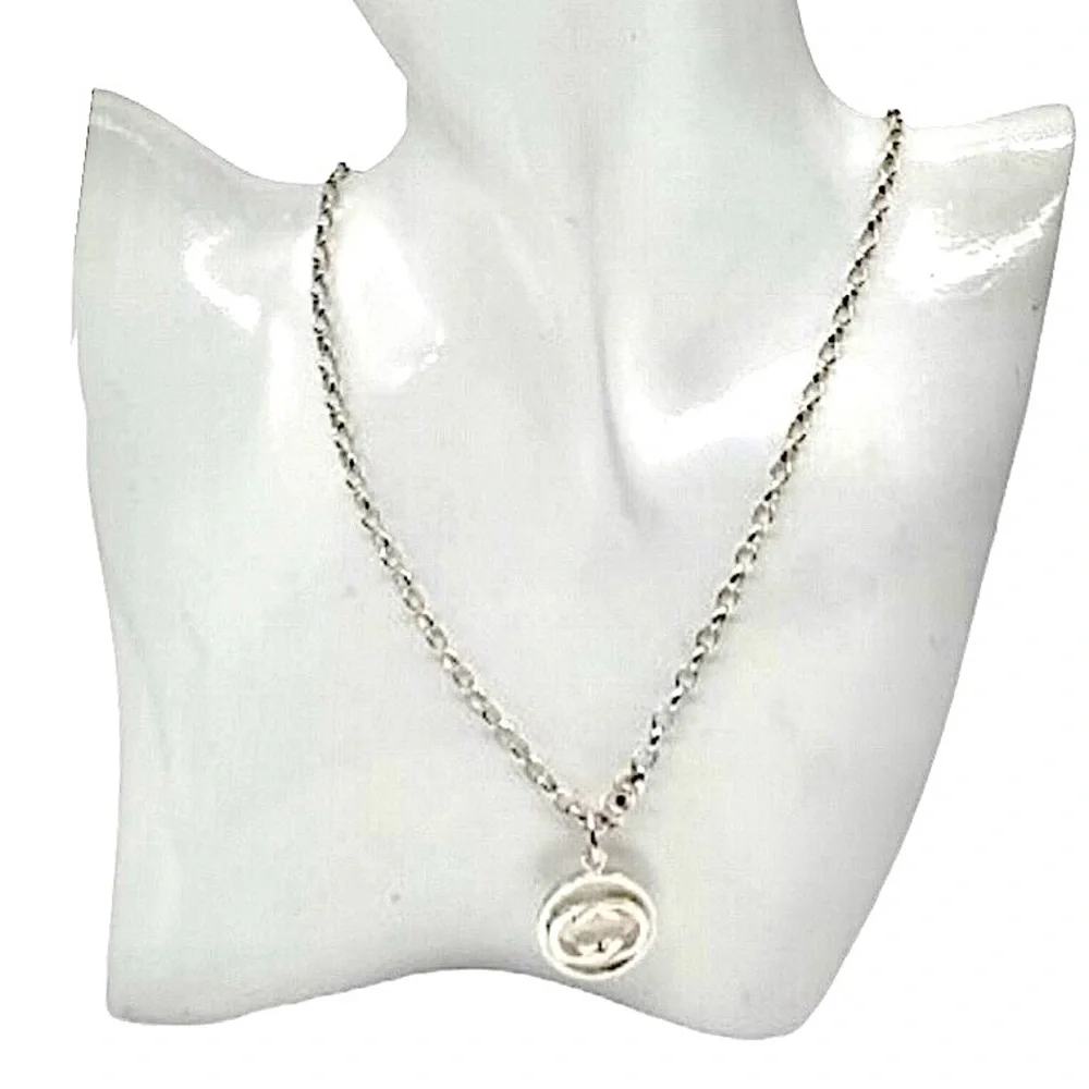 GUCCI Interlinked GG Sterling Silver Pedant on Open Link Chain 21 inches long