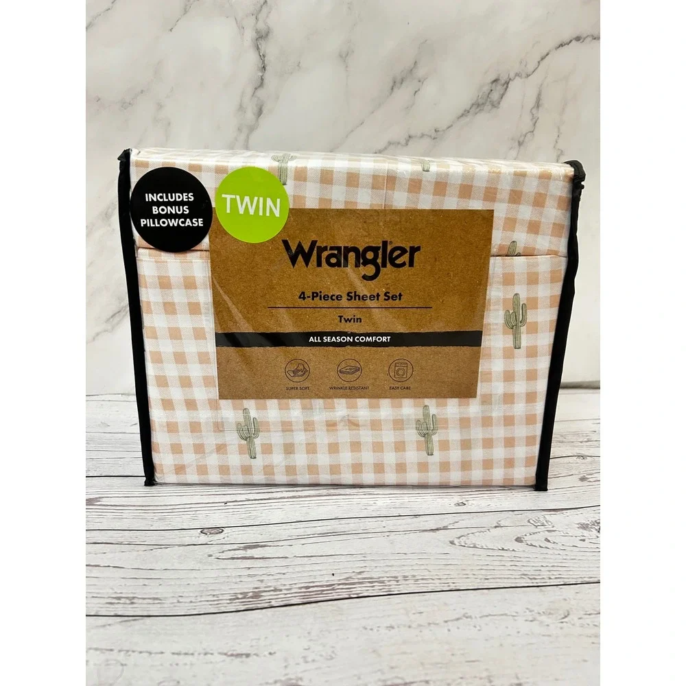 Wrangler Twin Sheet Set 4-Piece Cactus Gingham Pink‎