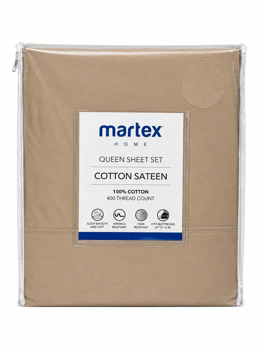 Martex Home Queen 400TC Cotton Sateen Sheet Set Tan