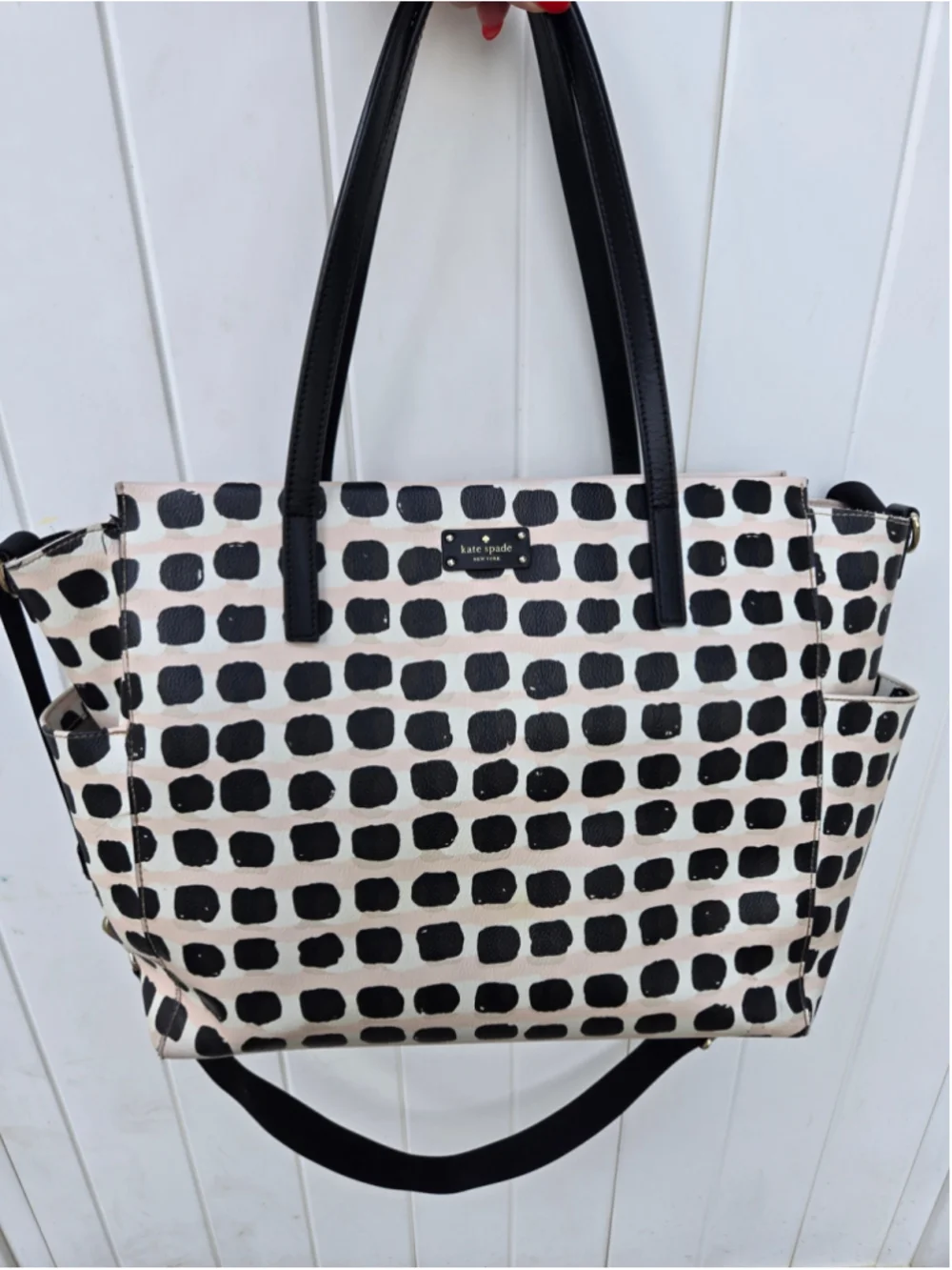 Women's Kate Spade Large Tote Bag One Size Black Pink Polka Dot