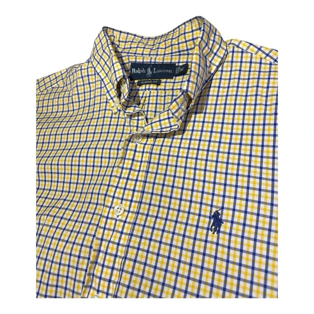 Polo Ralph Lauren Shirt Medium Blue Yellow Plaid Pony Button Up Long Sleeve