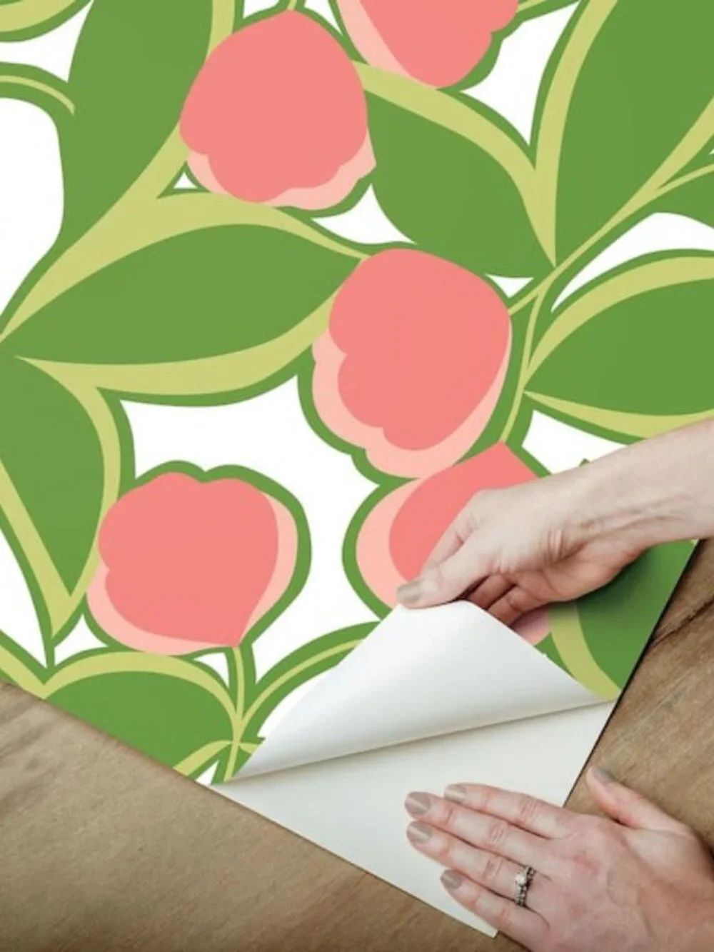 NEW NuWallpaper x Megan Carter Talia Green Peel and Stick Green Peach Wallpaper