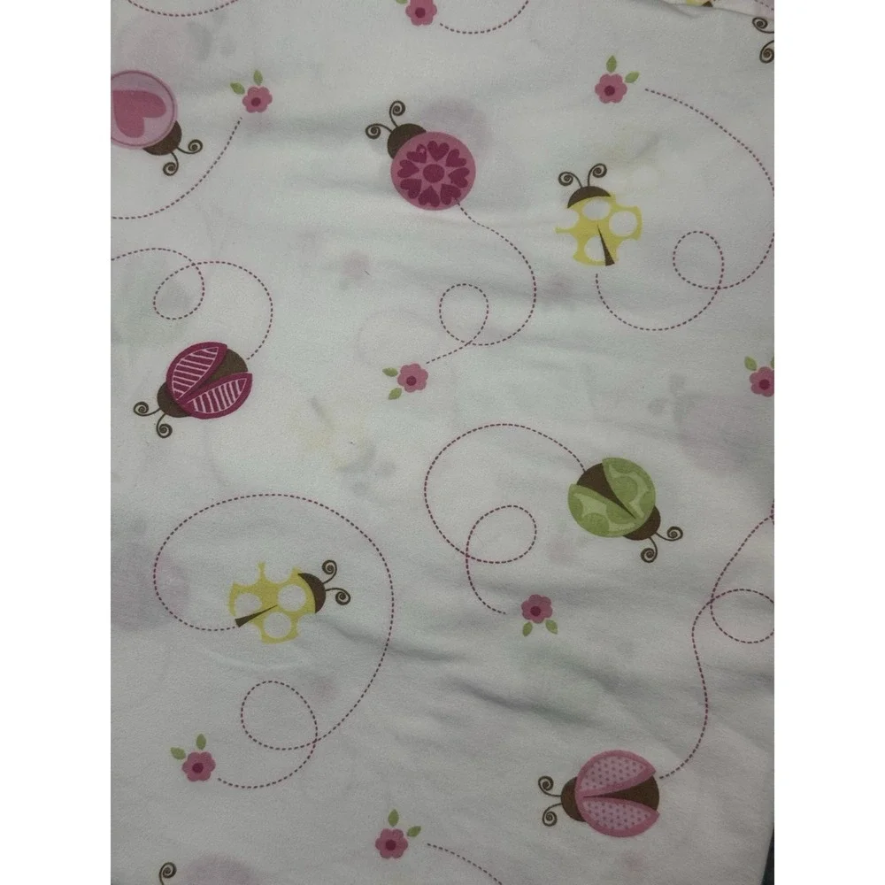 Circo Ladybug Fitted Flat Sheet Set Twin + Pillow Case Pink White Flowers