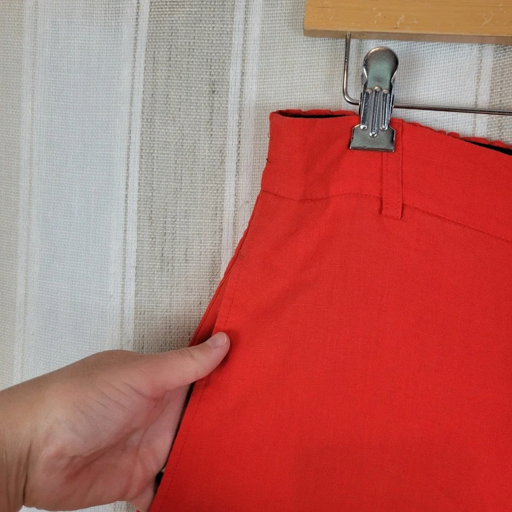 Zara Woman High Rise Wide Leg 100% Linen Pants Red Size Large Lagenlook