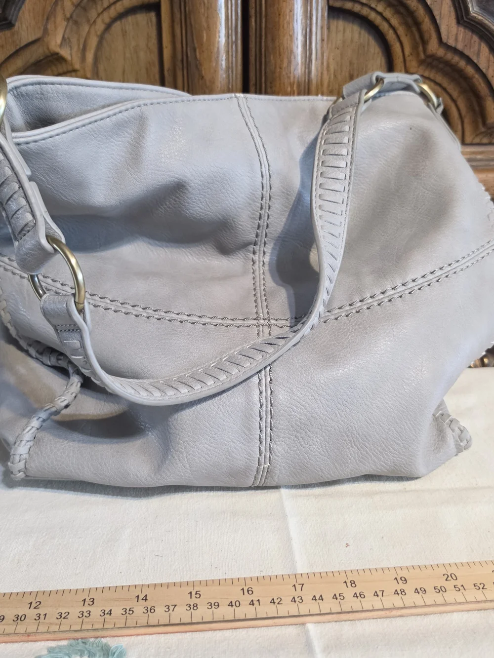Antik Kraft Light Gray Leather Shoulder Bag with Braided Strap