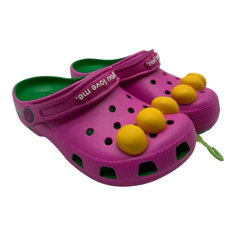 Crocs Barney Classic Clogs KIDS Size J‎ 3 Slip On Shoes I Love You You Love Me