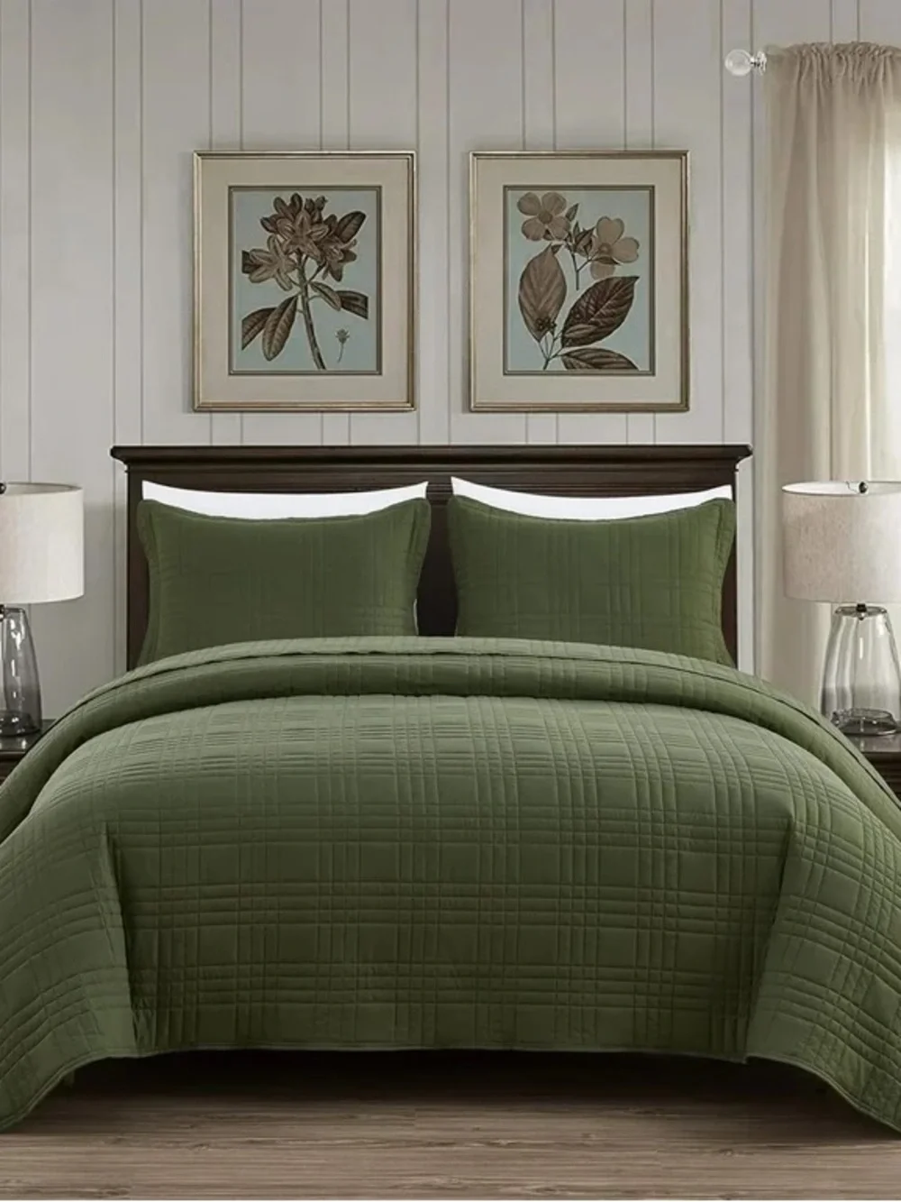 Olive Green king 3 piece Quilted Bedspread Set
