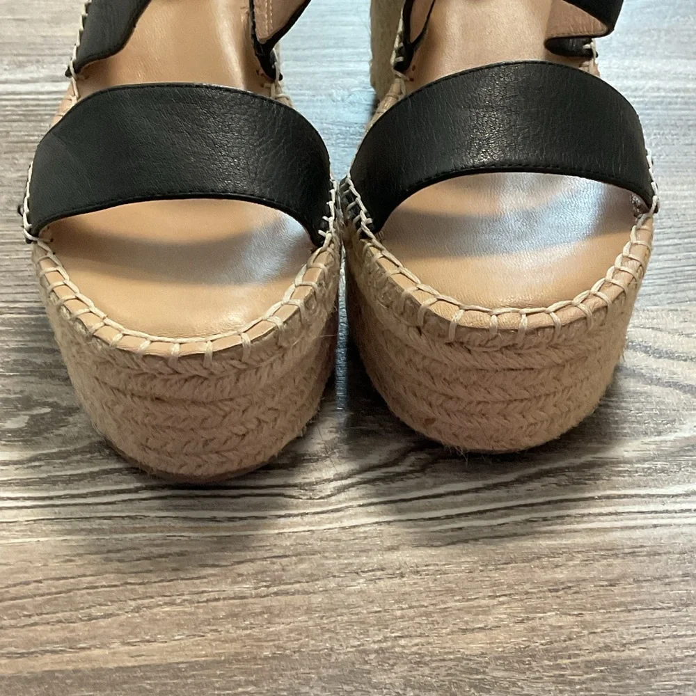 Antonio Melani Bayshore Leather Black Tan Strappy Wedge Platform Sandal 10