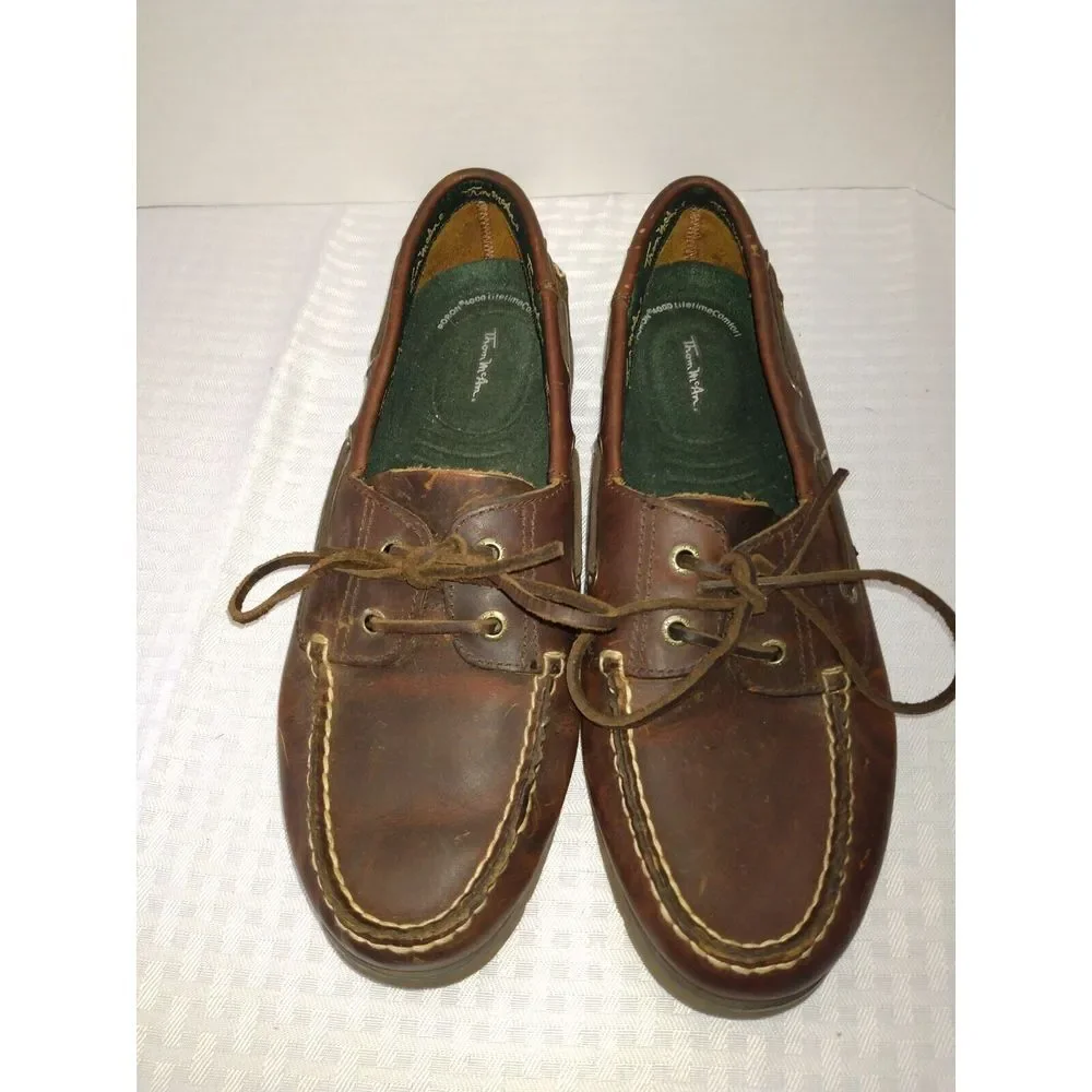 Thom McAn Mens Brown Full Grain Leather Boat‎ Shoes Deck Loafers 8.5 8507/1000