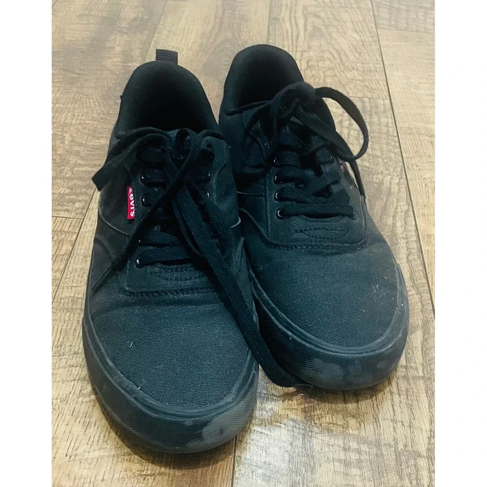 Levi's Mens‎ Black Canvas Low Top Sneakers Casual Shoes Size 8