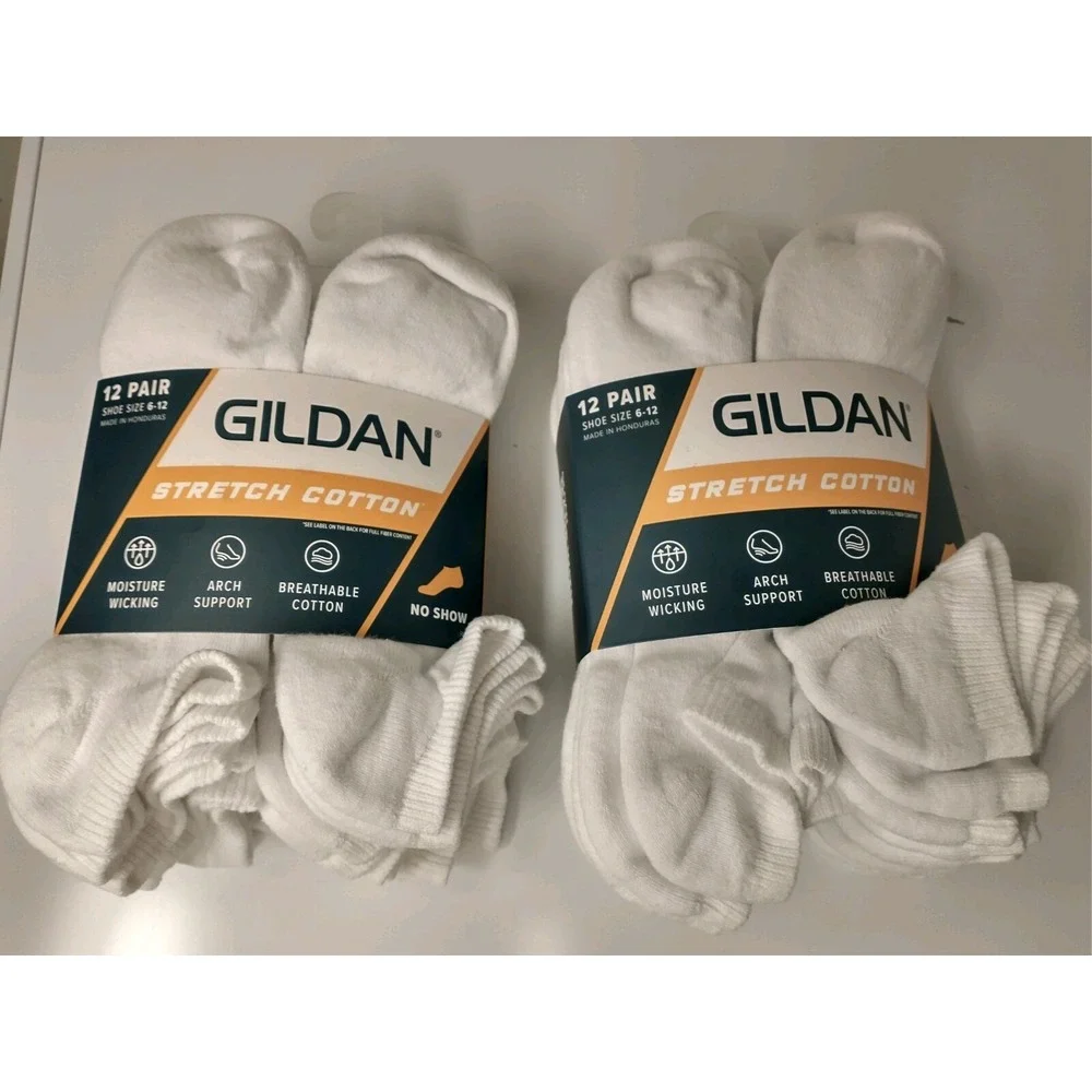 Gildan 24 pairs Men's‎ Stretch Cotton No Show White Socks Shoe Size 6-12