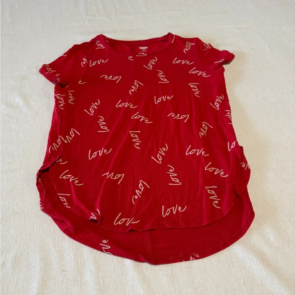 Old Navy Red Love Print Girl's Short Sleeve Tee Size Large or‎ 10/12