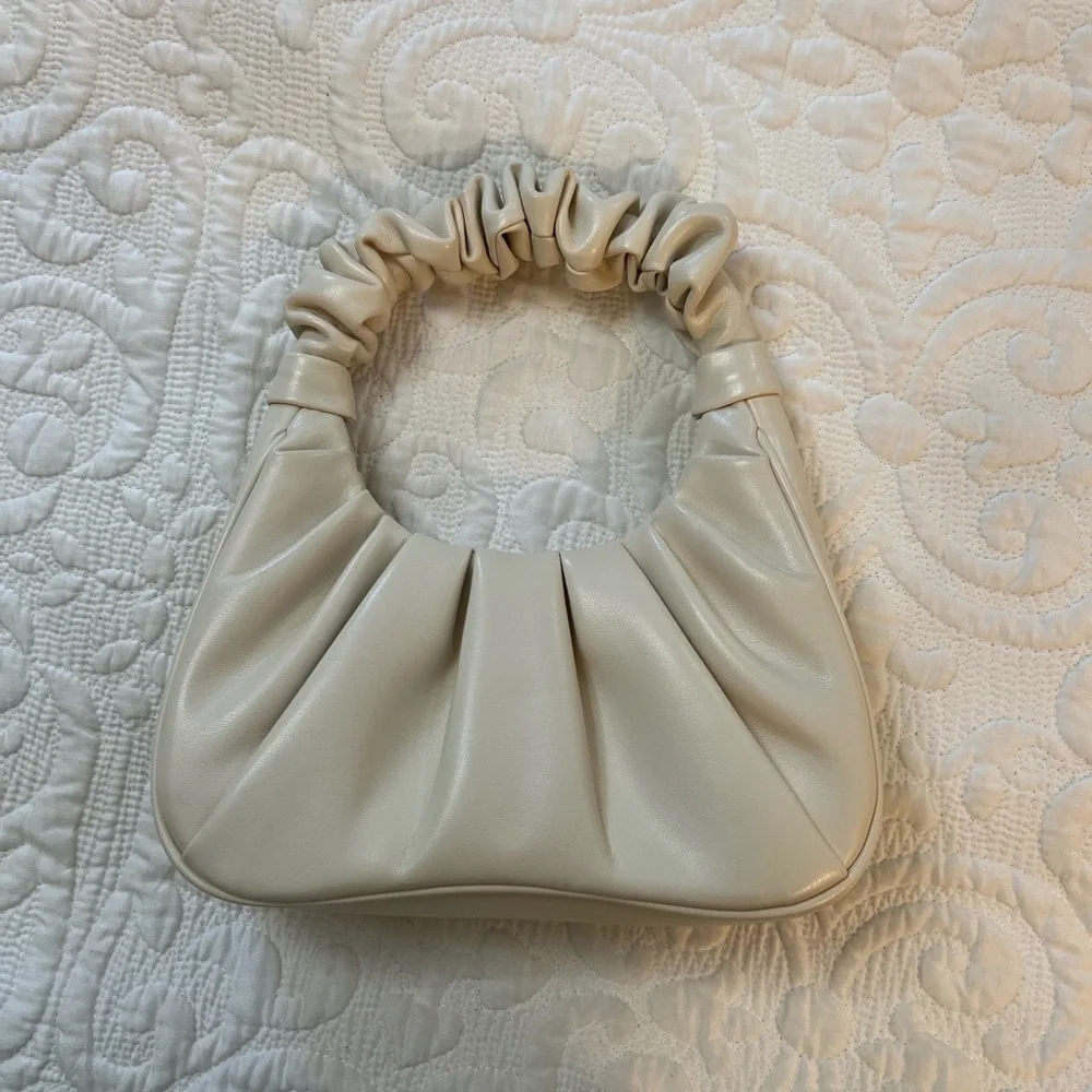 JW PEI Gabbi Ruched Small Hobo Vegan Faux Leather Wrist Handbag Ivory Neutral