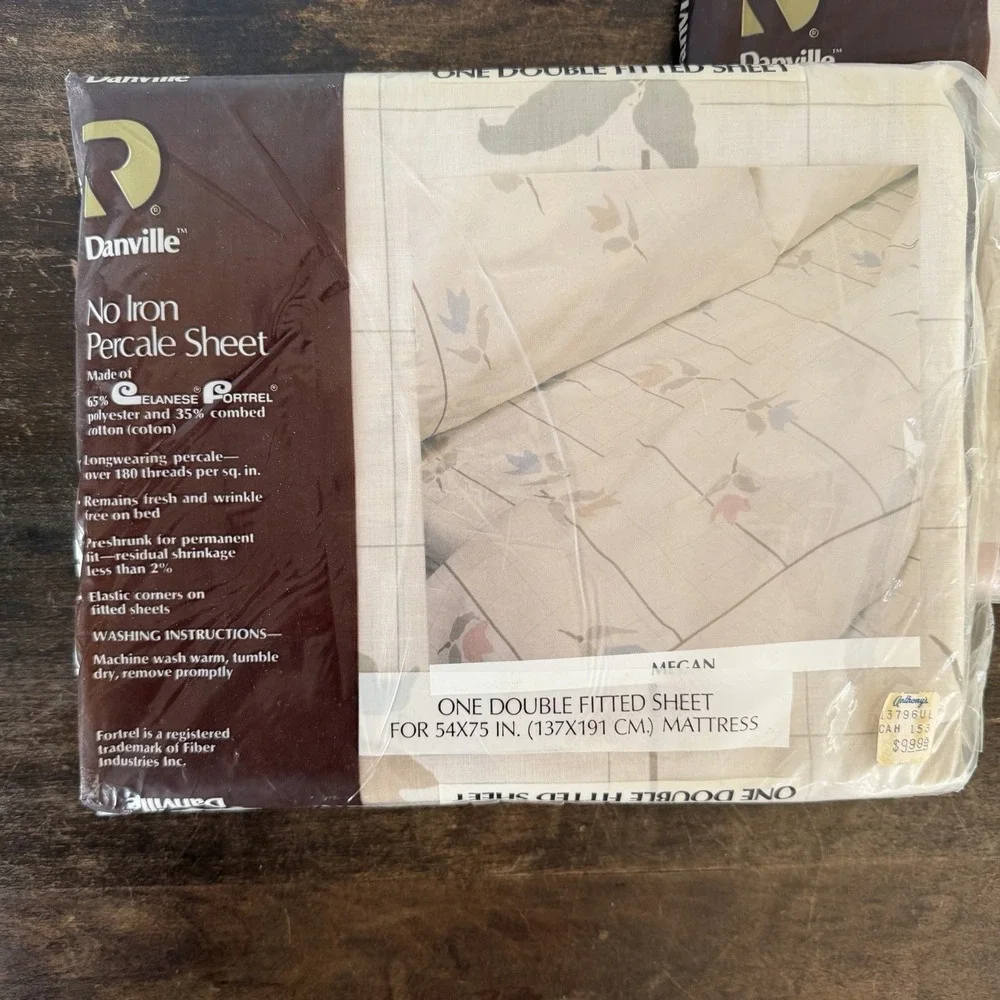 Danville Double Fitted Sheet New Sealed Vintage No‎ Iron Floral Plaid