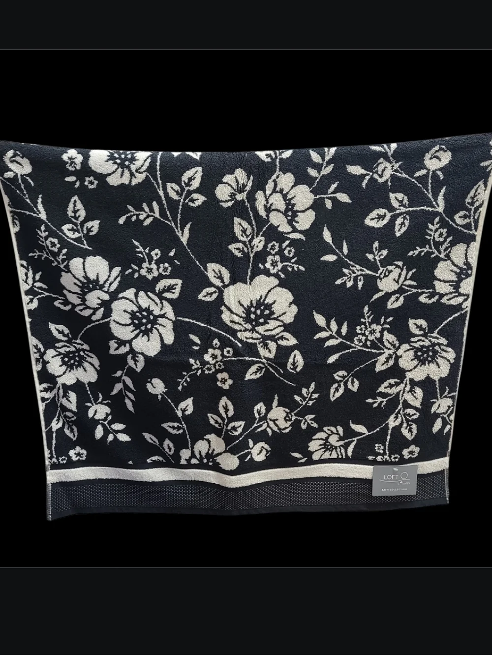 8pc Loft Black Cream Floral Bath Hand Washcloth Towel Set New