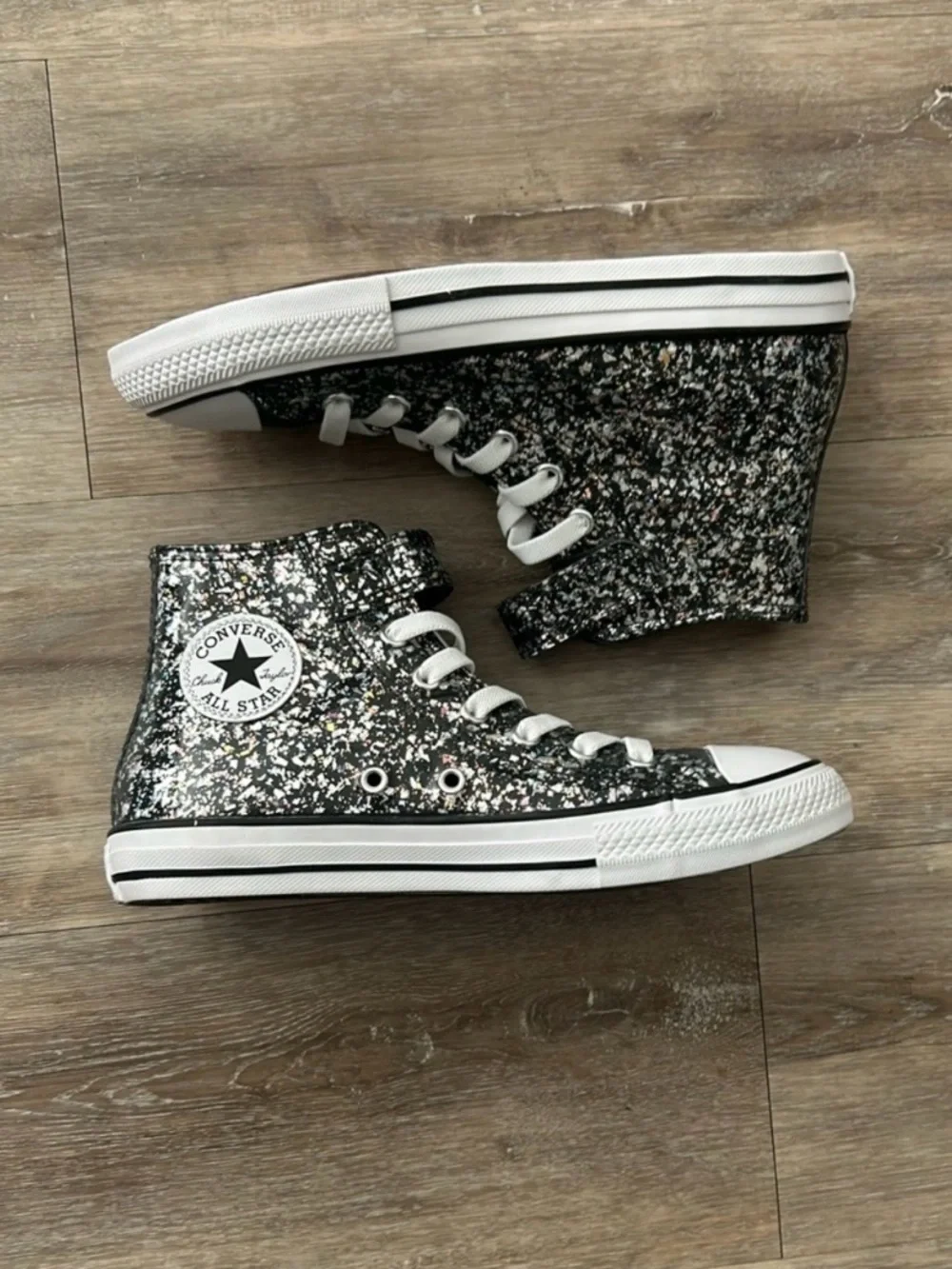 Converse High Top Sneakers - Black with Silver & White Glitter
