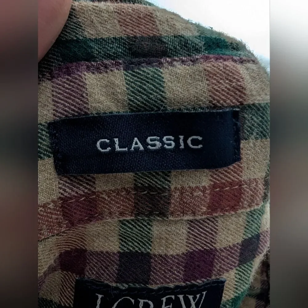 J.Crew Green Burgundy Plaid Flannel Shirt S Cotton Preppy Cabincore Lumberjack