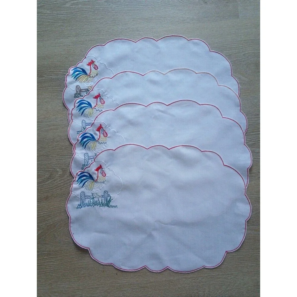 Regina Designer Embroidered Rooster Decorative Textile Multi-color Place Mats