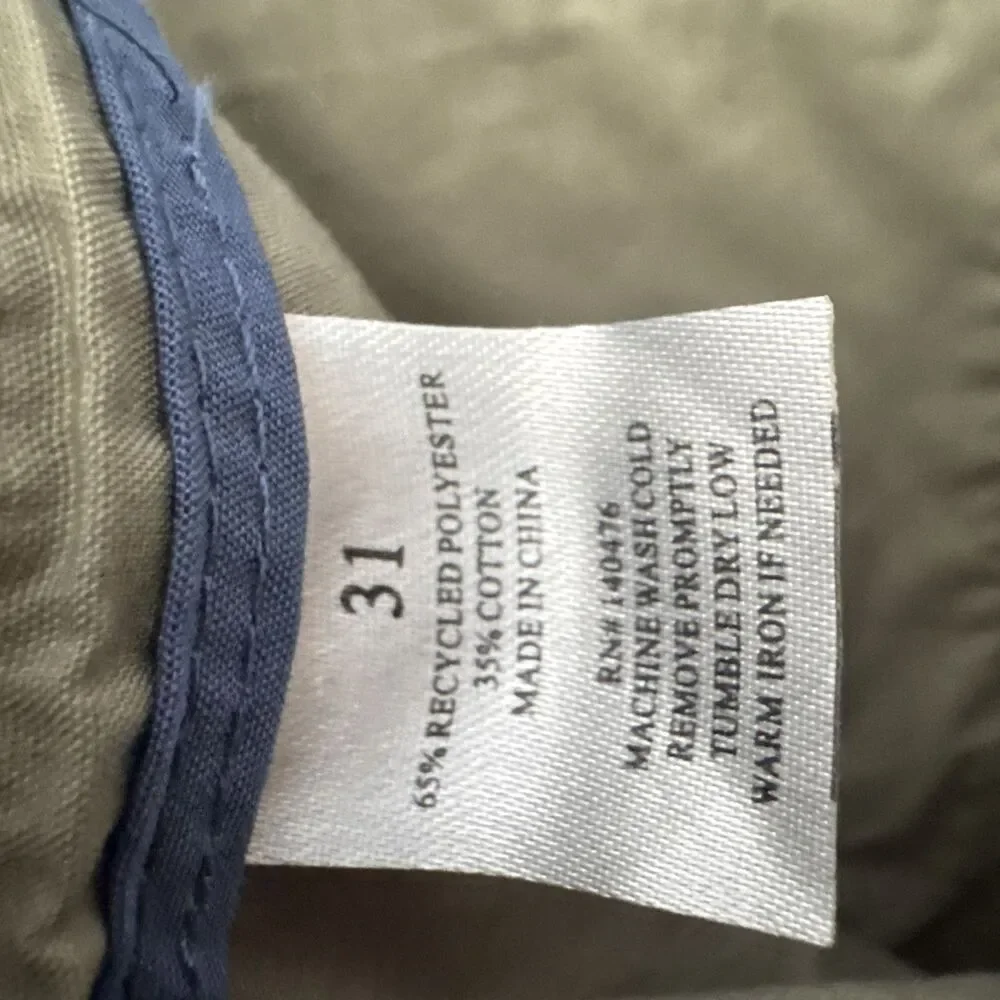 Faherty All Day Shorts Men's Size 31 Green/Tan Quick Dry Lightweight Hiking 7.5”