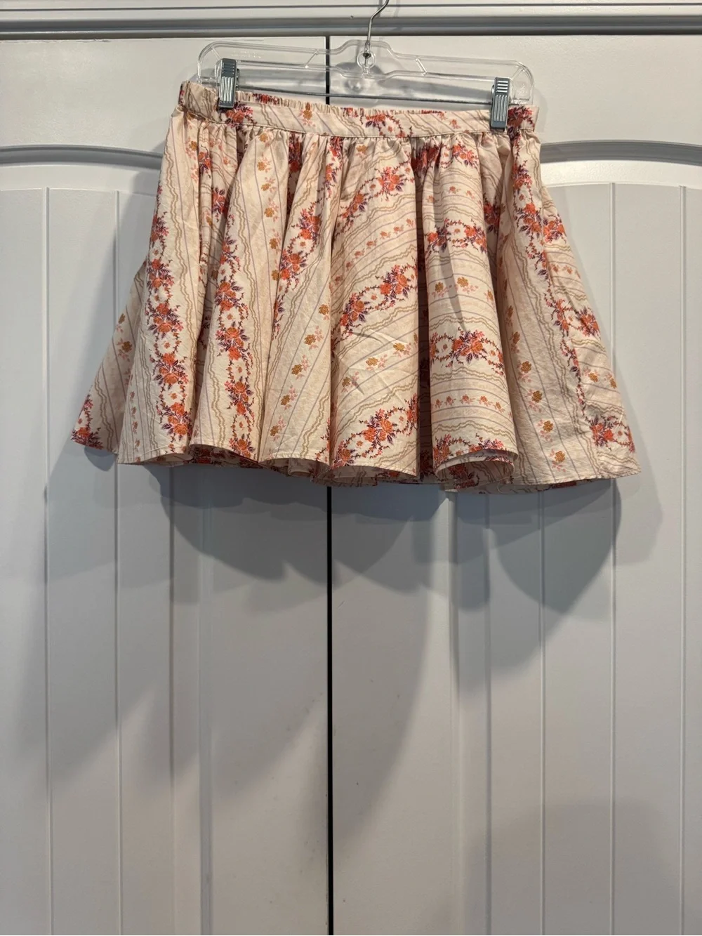 Free People Cream and Orange Floral Circle Skirt Side Pockets