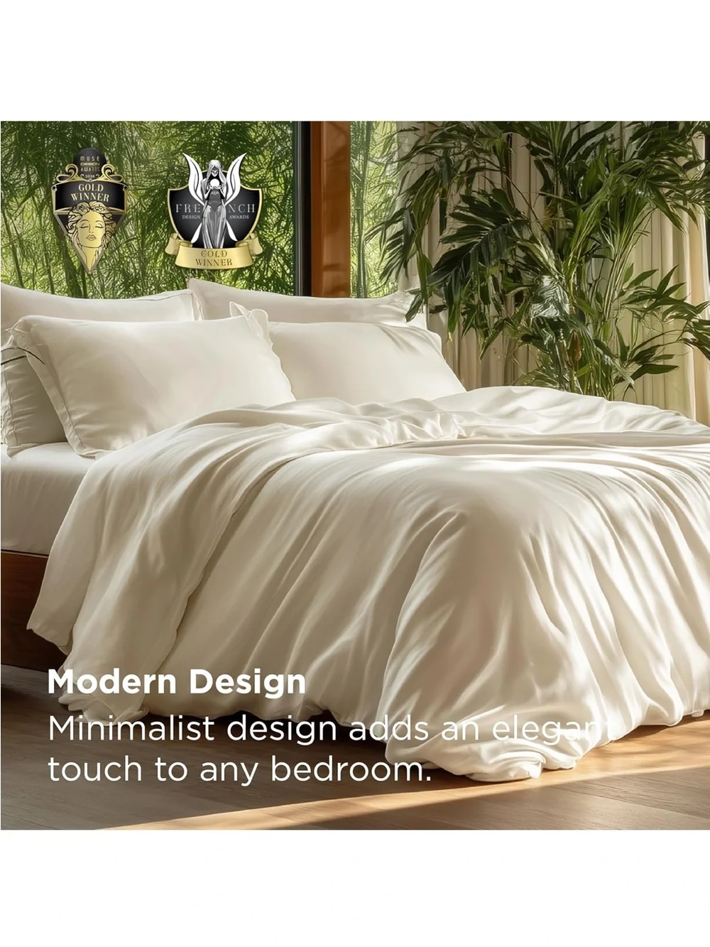 NEW Bedsure 100% Viscose Derived from Bamboo Duvet Cover King Size, Light Beige
