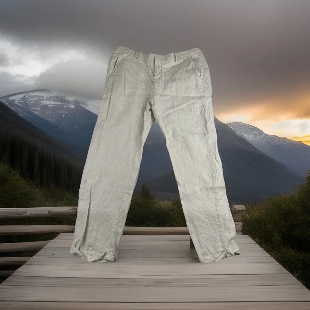 Baird McNutt Men Murano Slim Fit Linen Cotton Blend Pants fits 37*31 Cream READ