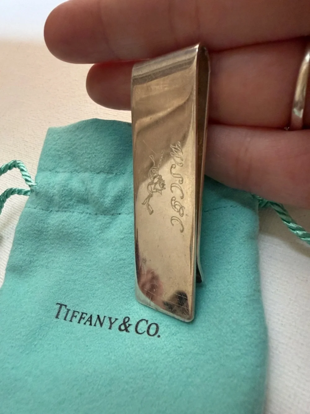 Tiffany & Co. Sterling Silver 925 Money Clip w/Pouch engraved WSCGC