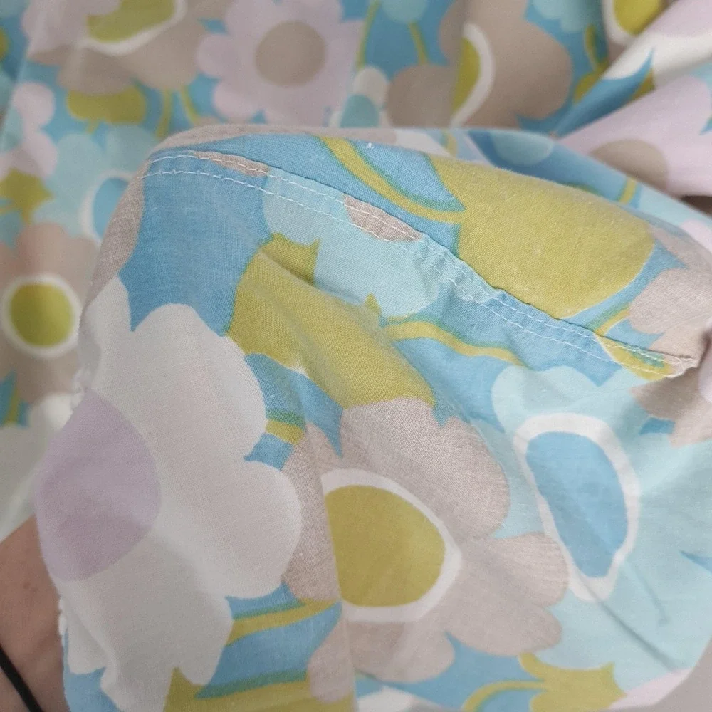 Vntg Floral Fitted Sheet and Pillowcase Blue Green Mod Flower Power Retro Twin