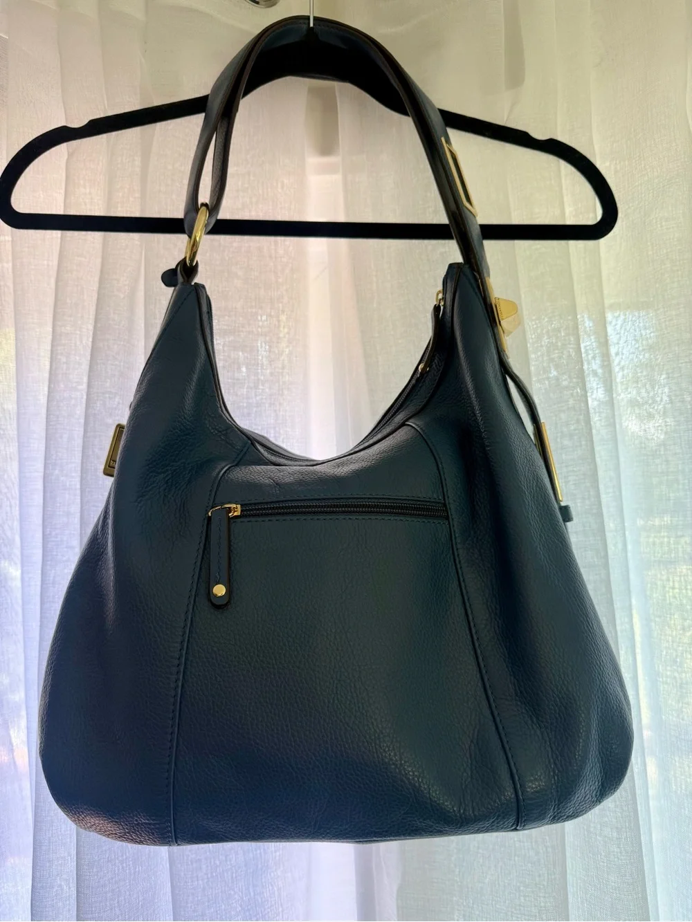Tignanello Blue Leather Hobo Shoulder Bag Gold Hardware EUC