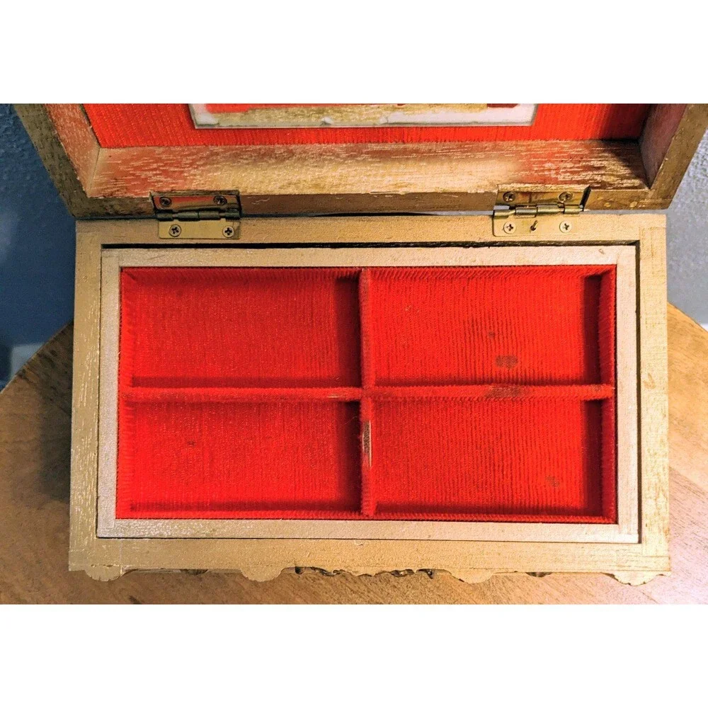 Vintage Kellerman Jewel Case Music Box Wood Florentine Design Mid Century Japan