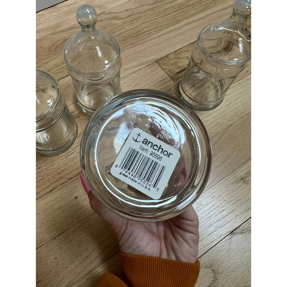 Anchor Hocking 95596 12 Ounce Clear Glass Apothecary Jars with lids 4 available