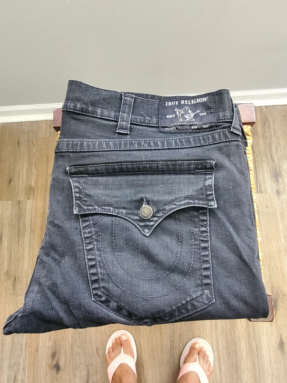 True Religion Black Wash Denim Jeans with Flap Back Pocket
