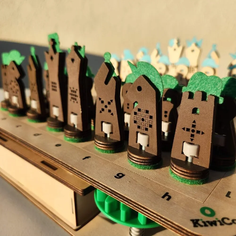KiwiCo Chess Set Wooden Game Board and Pieces with Hidden Storage - Assembled